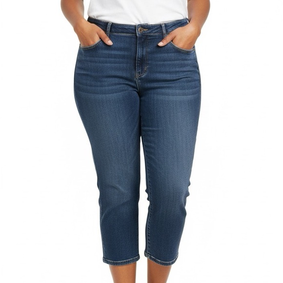 Lane Bryant Denim Medium Wash Stretch Cropped with Whiskering High Waist Size 16 - Picture 2 of 12